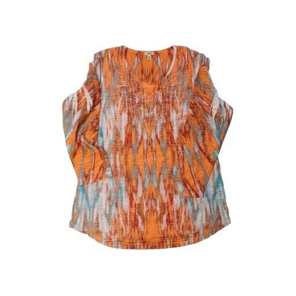 Reba Medium Top Tye Dye Drip Orange Teal White Sparkle Bedazzled